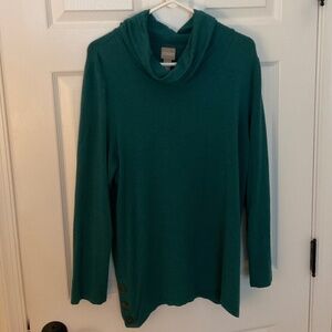 CHICOS GREENISH BLUE TUNIC.  SIZE 2 (Chicos Sizing). Lovely condition!